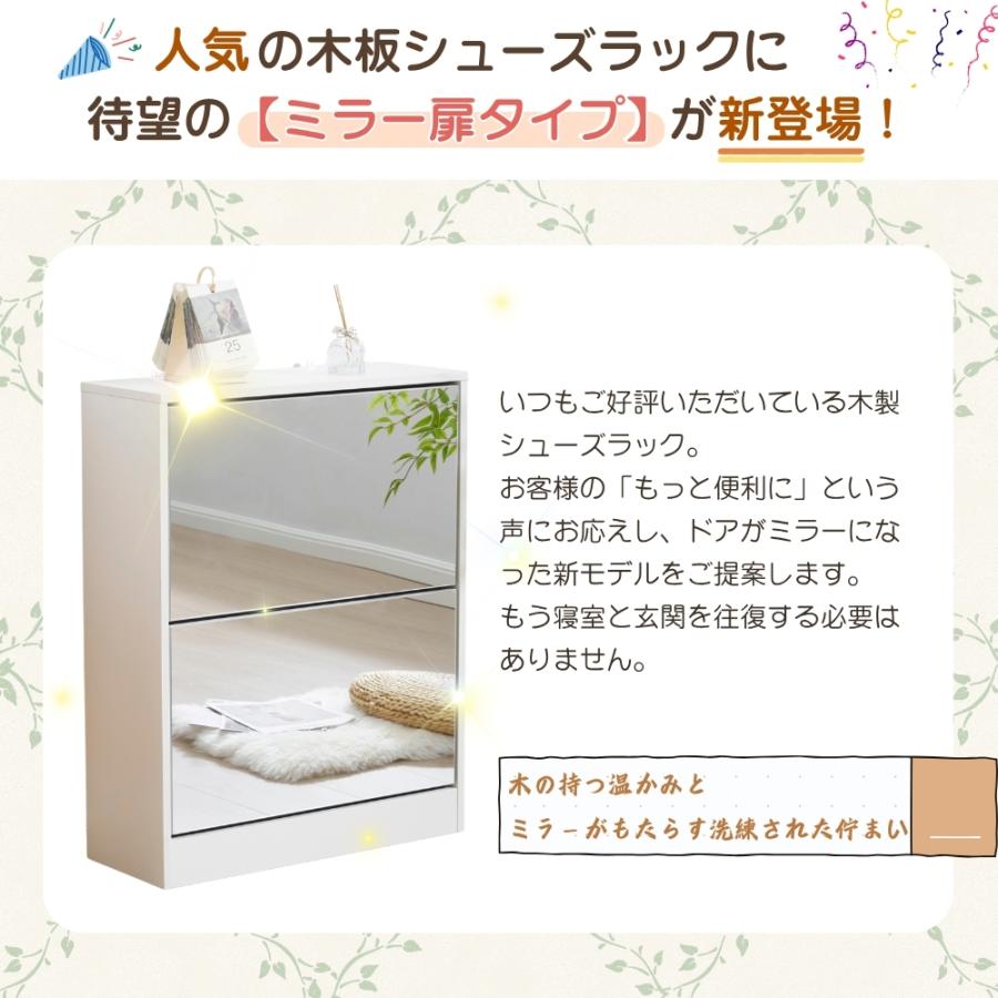全品10%OFF】【2段 鏡付きタイプ】シューズラック 薄型 下駄箱 スリム