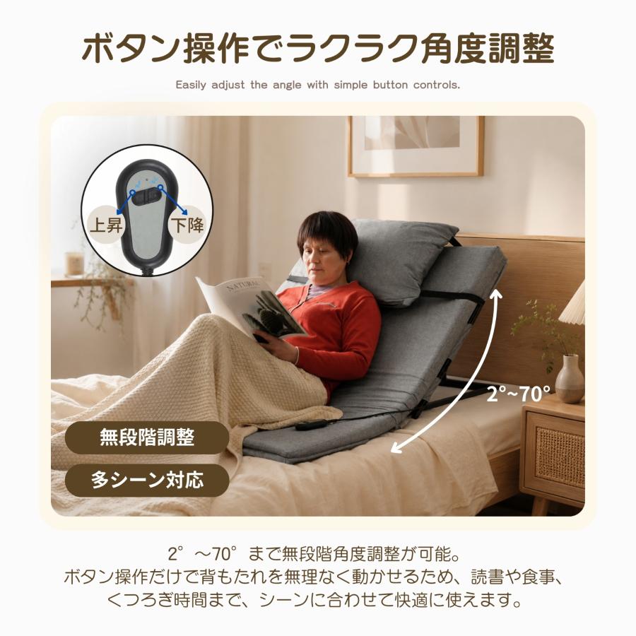 BTM 電動リクライニングマット 幅75CM 電動ベッド 2°~70°角度調節