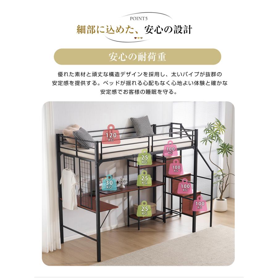 BTM 【全品10%OFF】☆大人気 ロフトベッド シングル 収納棚付き デスク