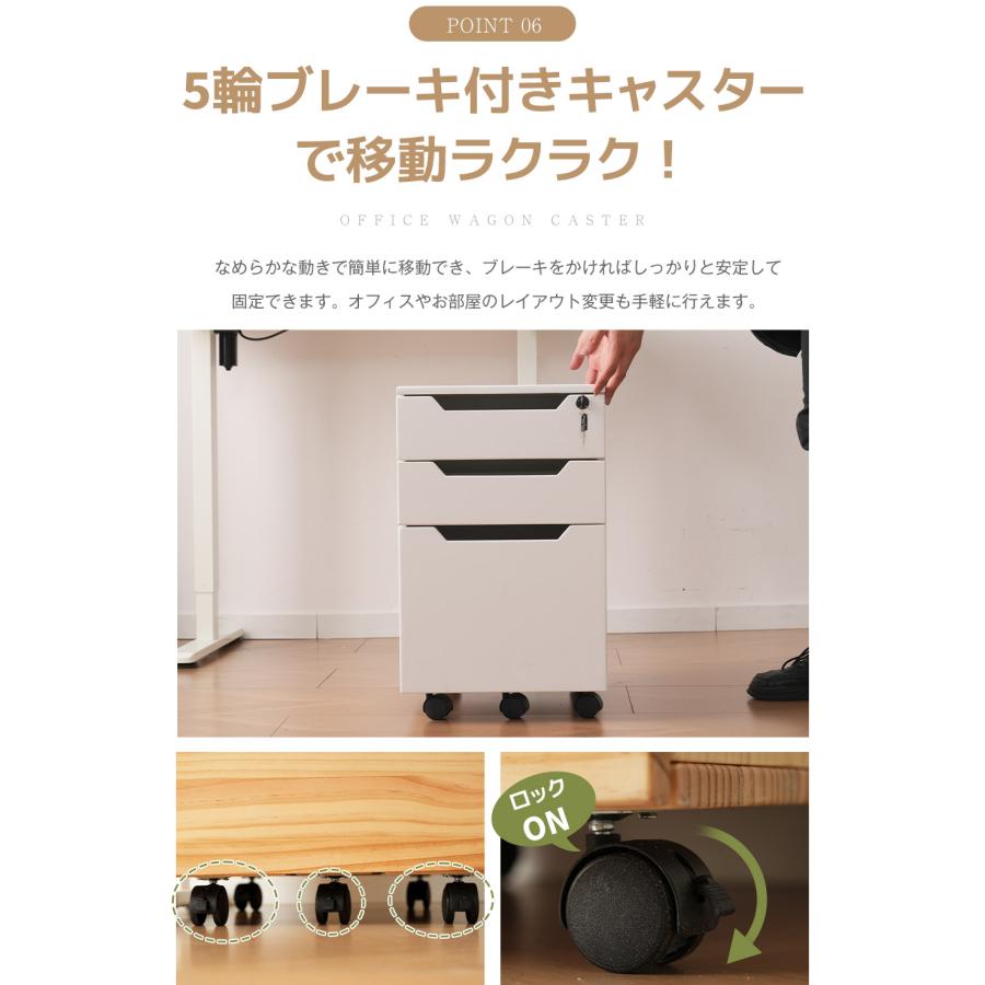 BTM 【タイプA】デスクワゴン サイドワゴン 大容量 完成品 3段 鍵付き