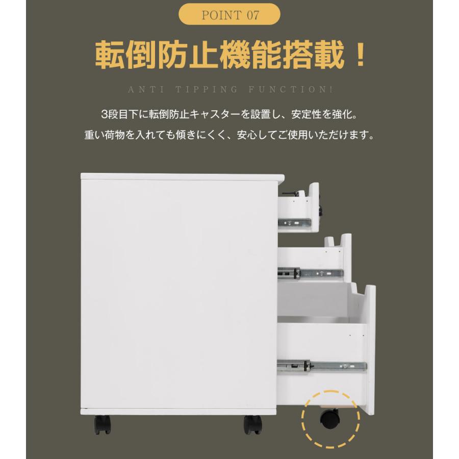 ホワイトデスク 引き出し付き3段キャビネット付き BTM 【全品10%OFF】【タイプA】デスクワゴン サイドワゴン 大容量 完成