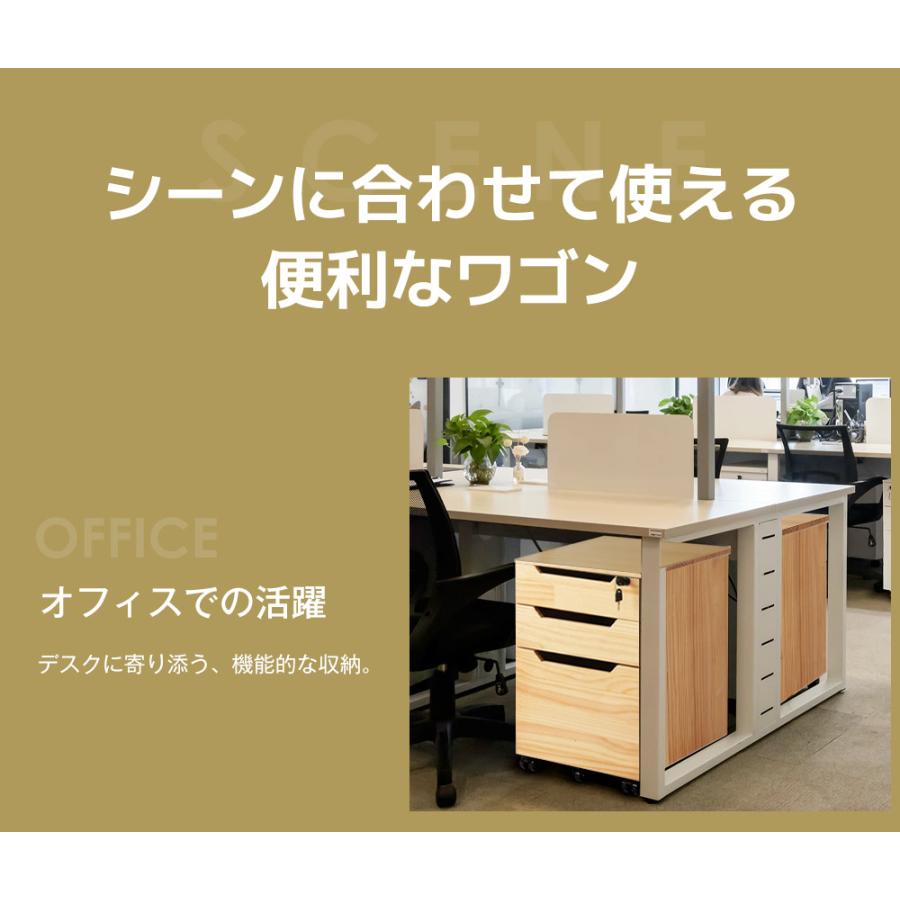 BTM 【タイプA】デスクワゴン サイドワゴン 大容量 完成品 3段 鍵付き
