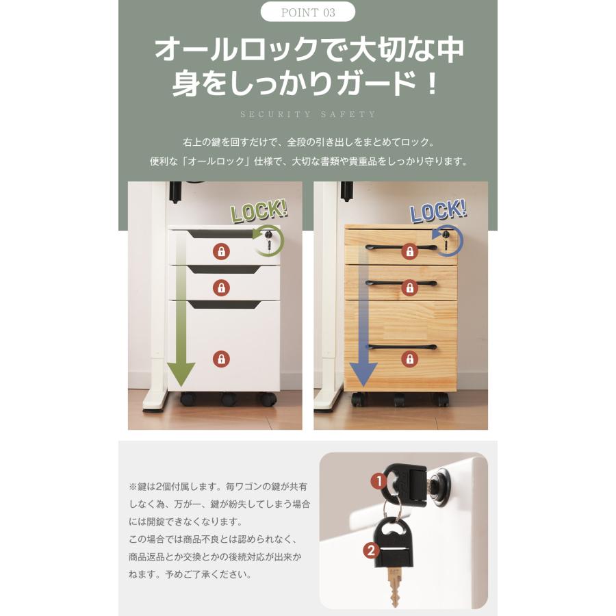 BTM 【タイプA】デスクワゴン サイドワゴン 大容量 完成品 3段 鍵付き