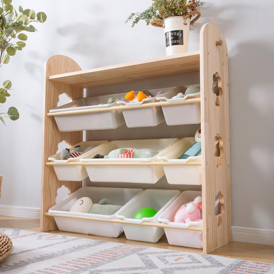 BTM おもちゃ収納ラック 標準プラス 天然木 おもちゃ箱 絵本棚 絵本