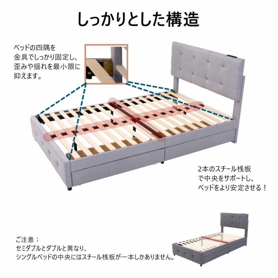BTM D ファブリックベッド ダブル 引き出し付き 布貼りベッド 下収納