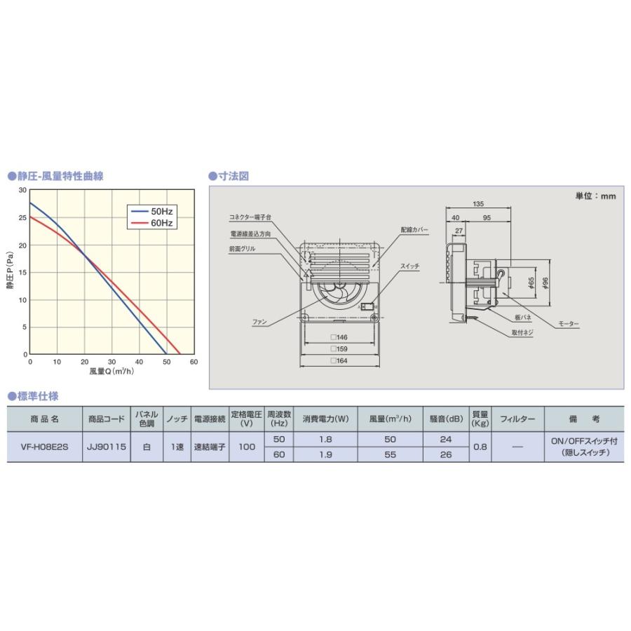 マックス MAX 24時間換気システム パイプ用排気ファン 隠れON/OFFスイッチ付 VF-H08E2S｜myhome-mainte｜02