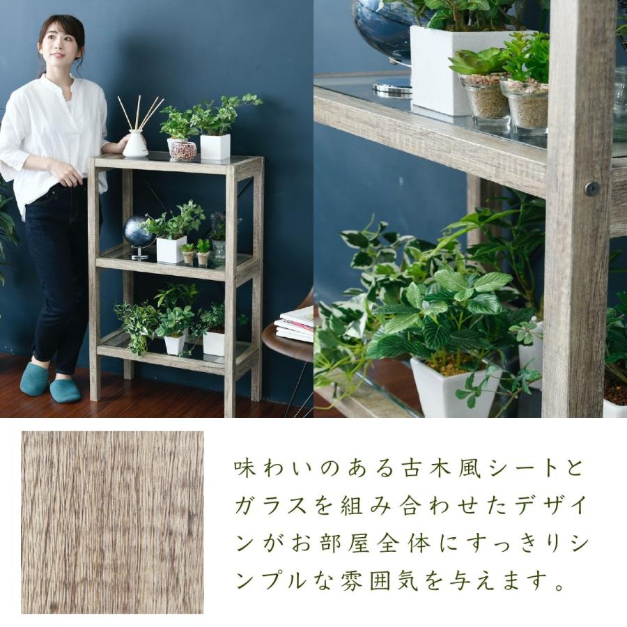 メーカー直送 ボタニカル 花台 鉢置き台 ラック 3段 フラワースタンド 古材 ガラス 観葉植物 インテリア 幅60 奥行30 高さ100_3