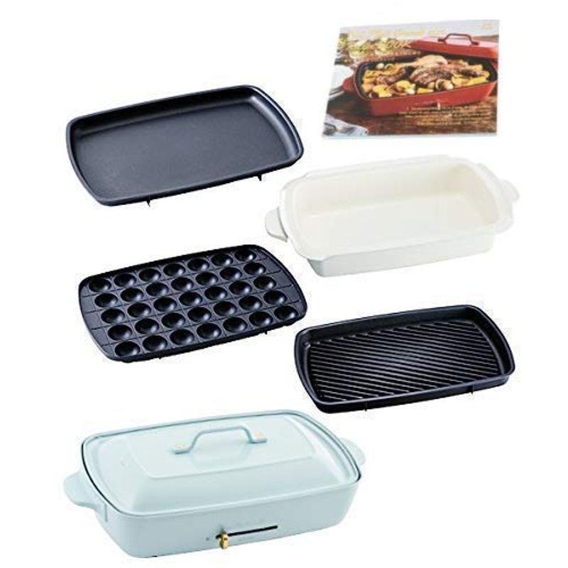 Bruno 本体 プレート4種 サイズ ホットプレート 平面 ブルーノ レシピブック付き プレート4種 グランデ たこ焼き ブルーグレー ホットプレート 深鍋 グリル レシピブック付き