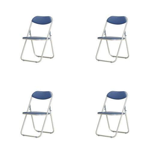 アルミ折り畳みイス4脚セット　左右連結機能付きのシンプルなパイプ椅子(ブルー)4脚セット｜myoffice