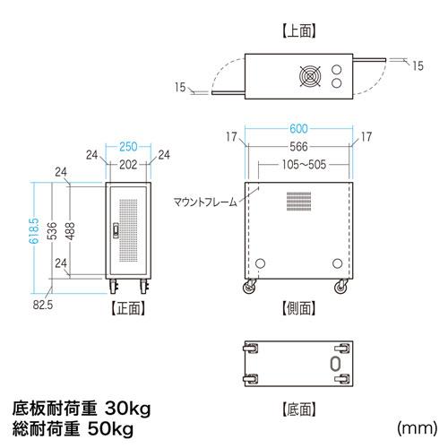 キャスター付きハブボックス 2U ブラックの画像