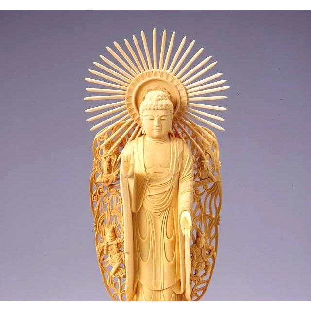 仏像 浄土真宗 西本願寺派御本尊 総柘植製 八角台座 飛天光背 西 仏像 浄土真宗 西本願寺派御本尊 総柘植製 八角台座 飛天光背 西