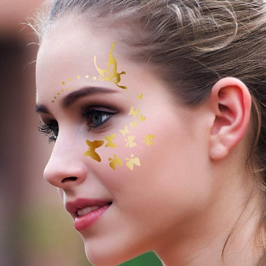 12枚人気タトゥーシール ゴールド顔ペイント キラキラかわいい Viwieu 女性 光るフェイスシール 星 蝶 花 水転写タトゥー閃光 フラ 妙美ヤフー店 通販 Yahoo ショッピング