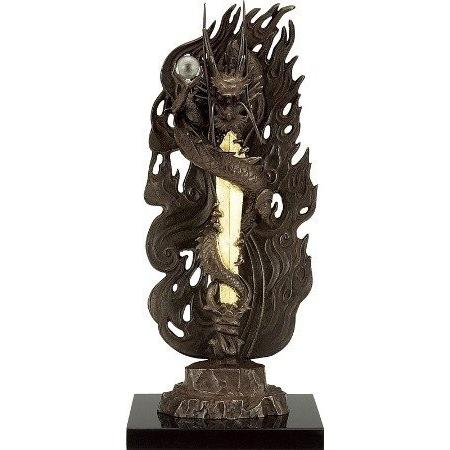 倶利伽羅不動 1尺 茶色 ブロンズ像 銅像 彫像 彫刻 仏像 不動明王 不動尊 倶梨伽羅不動 竜王 龍王 龍 竜 辰 刀 刀剣 剣 炎 Prettyfunnyballoons Com