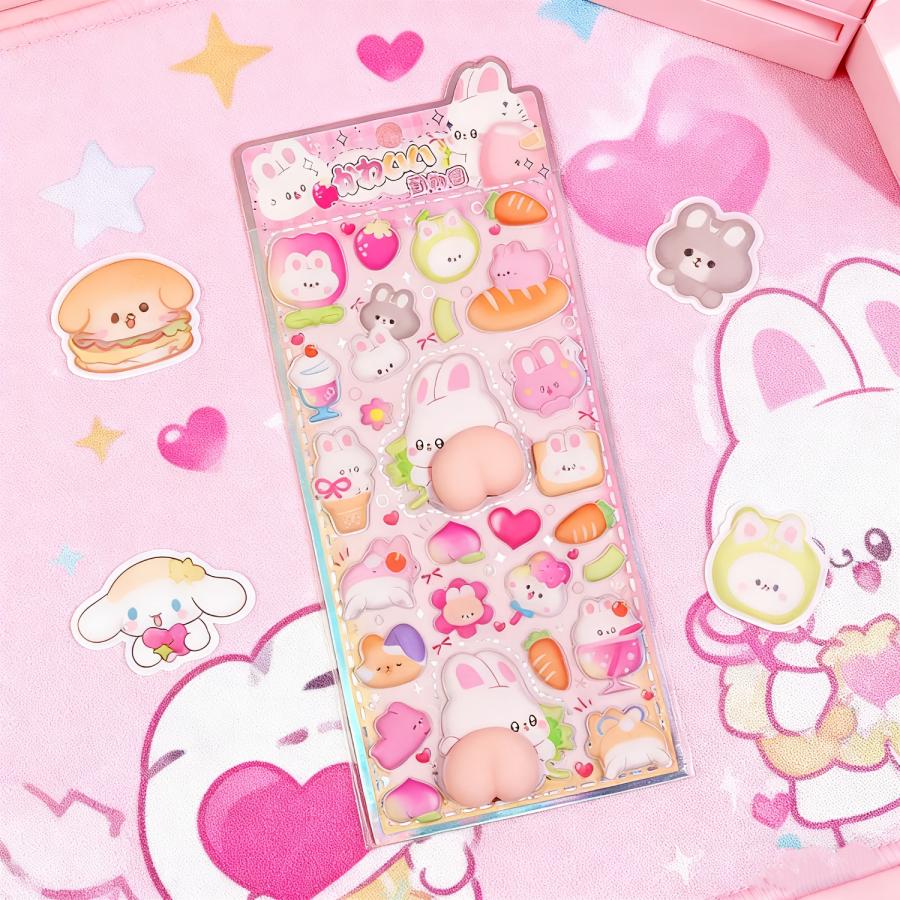 ふわふわウサギ 3D立体シール マシュマロ触感 ぷにぷに柔らか