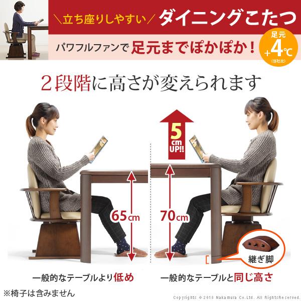 こたつ 長方形 テーブル パワフルヒーター 高さ調節機能付き ダイニングこたつ 105x80cm 専用省スペース布団 2点セット 布団 テレワークの画像