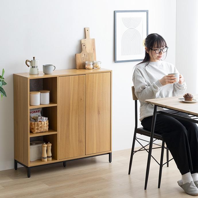 キャビネット おしゃれ 幅90cm スリム リビング収納 収納棚 本棚