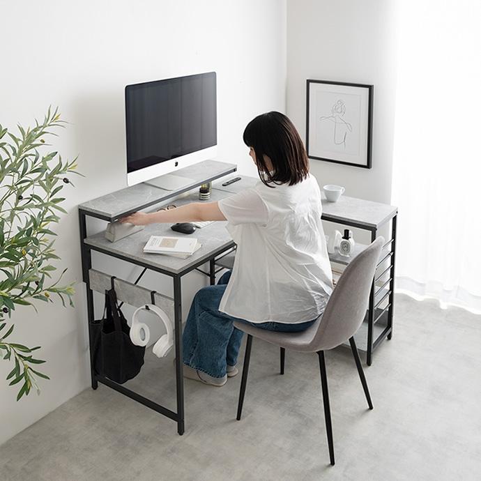 デスク PCデスク L字 おしゃれ 幅120cm モニター台 L字デスク 収納 中
