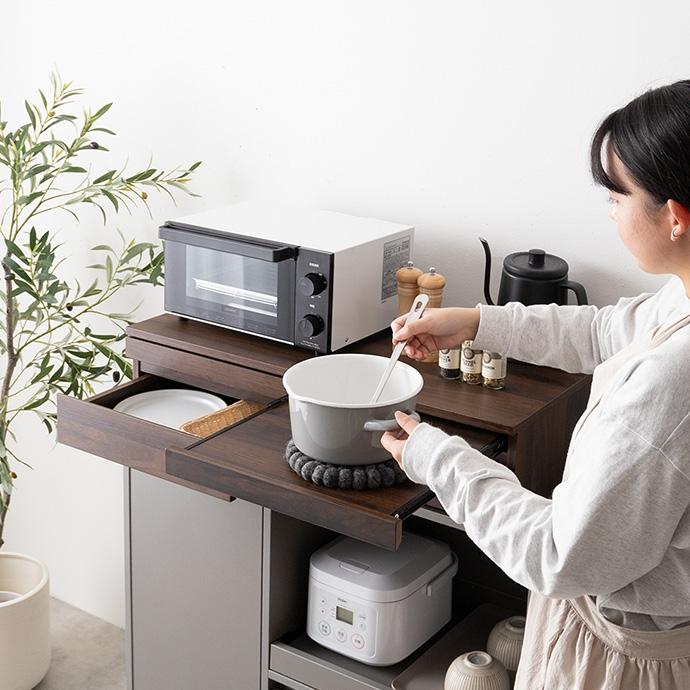 レンジ台 レンジ下トレー 引き出し レンジ下ラック 木目調 幅50cm