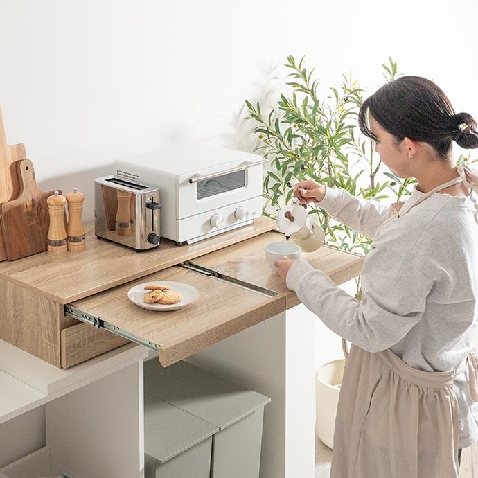 レンジ台 レンジ下トレー 引き出し レンジ下ラック 木目調 幅50cm