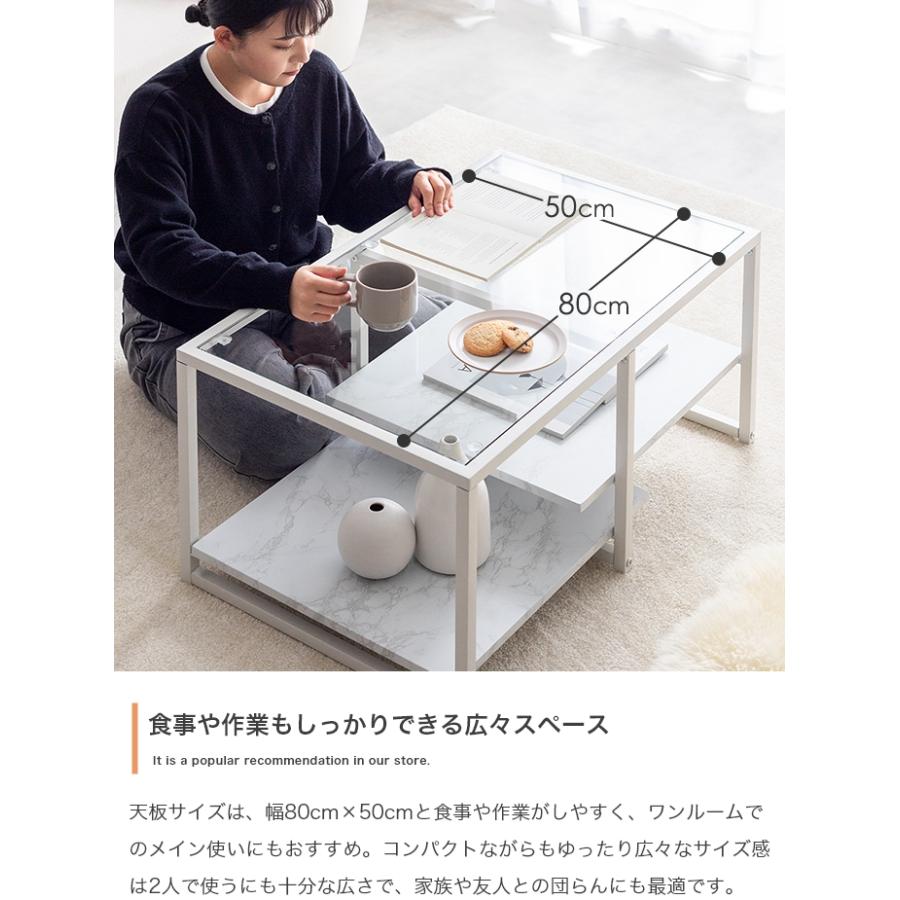 【新作登場】ガラステーブル キャスター付き 収納付き 幅80 【ホワイト】 新作登場】ガラステーブル キャスター付き 収納付き 幅80 【ホワイト