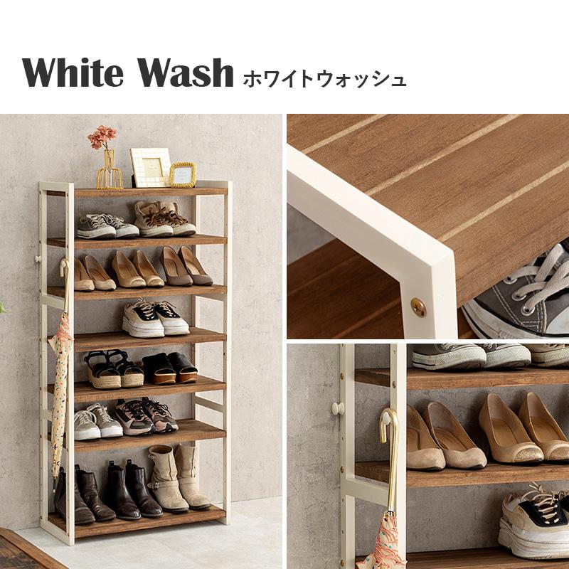シューズラック シューズボックス 玄関収納 下駄箱 靴箱 シンプル おしゃれ オープン収納 スリム 北欧 収納 大容量 可動棚 フック付き 7段 幅65cmの画像