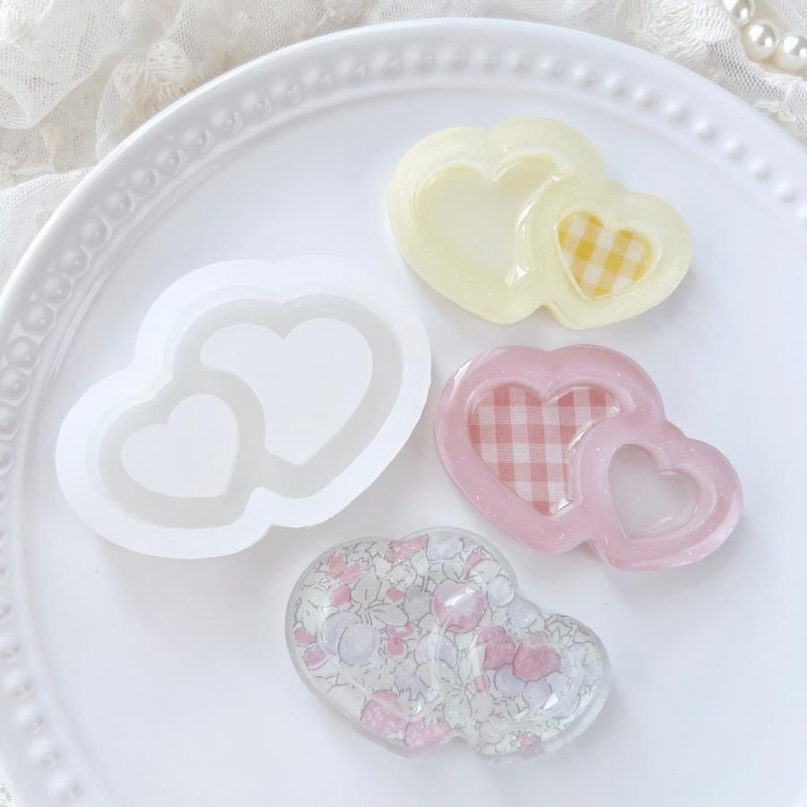 レジン シリコンモールド シャカシャカ ダブルハート ヘアアクセサリー