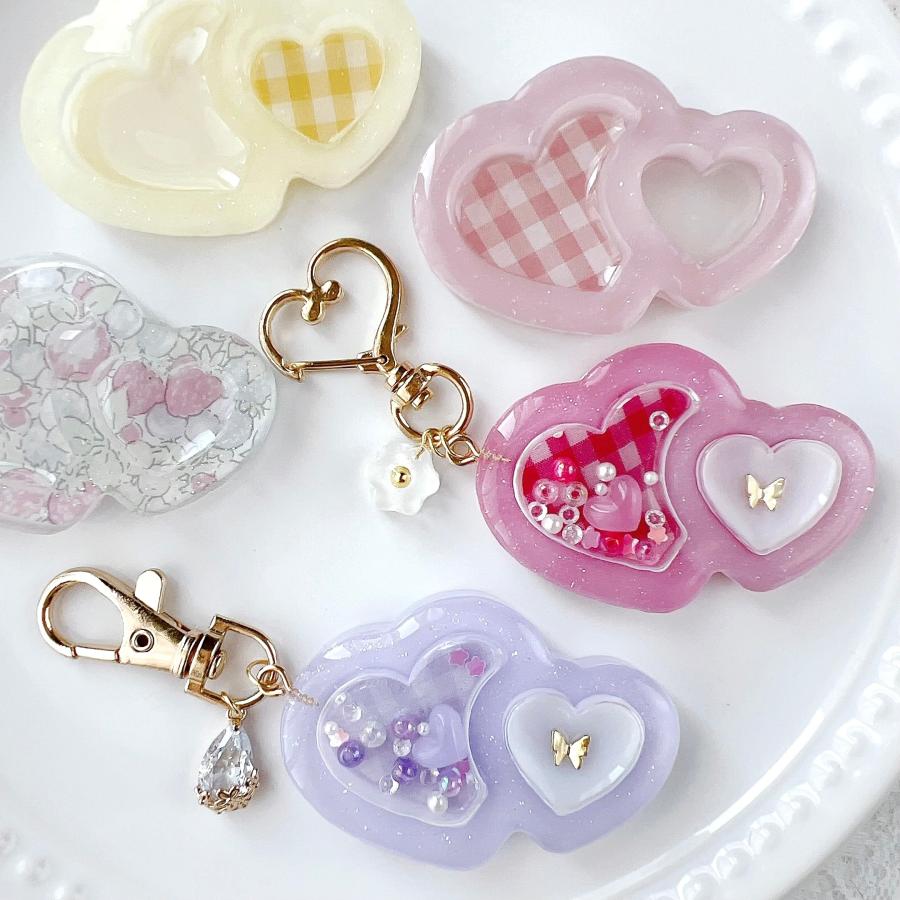 レジン シリコンモールド シャカシャカ ダブルハート ヘアアクセサリー