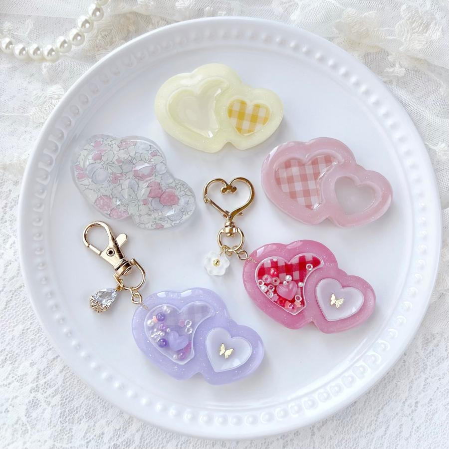 レジン シリコンモールド シャカシャカ ダブルハート ヘアアクセサリー