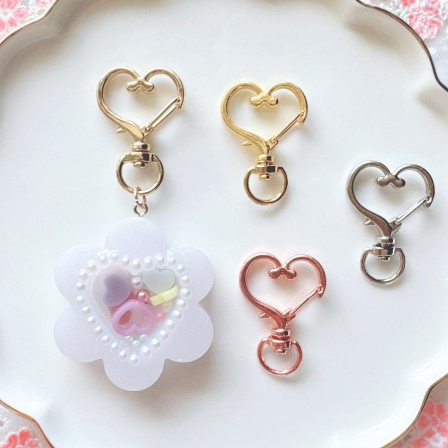 キーホルダー 金具 パーツ ハート型 ナスカン 回転カン アクセサリー