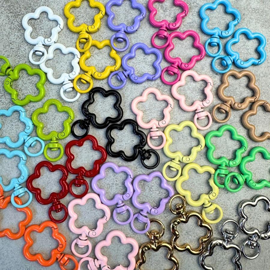 キーホルダーパーツ カラビナ 接続パーツ付 お花型 全18色 単品2個