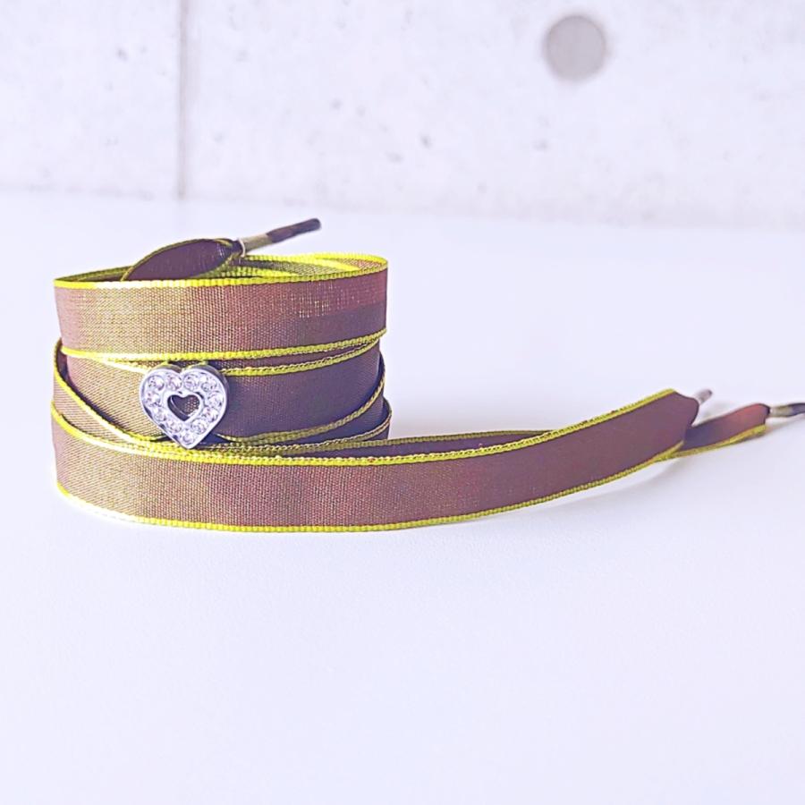 【カーキグリーン　ハートチャーム付き】【リボンシューレース】靴紐 靴ひも くつひも 120cm チャーム かわいい おしゃれ スニーカー | 