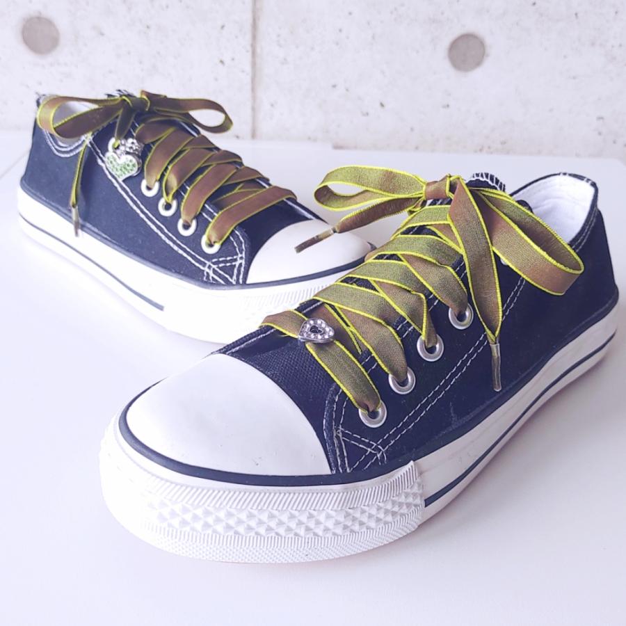 【カーキグリーン　ハートチャーム付き】【リボンシューレース】靴紐 靴ひも くつひも 120cm チャーム かわいい おしゃれ スニーカー |  | 01