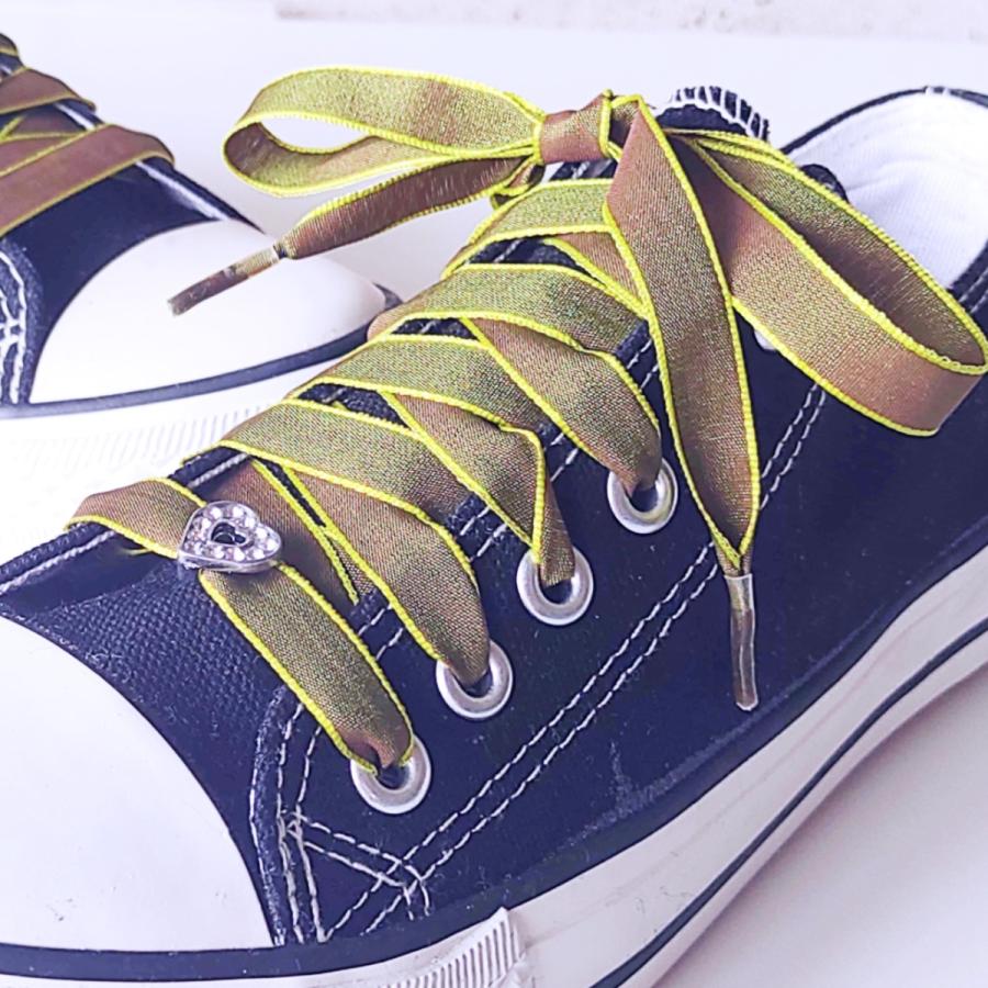 【カーキグリーン　ハートチャーム付き】【リボンシューレース】靴紐 靴ひも くつひも 120cm チャーム かわいい おしゃれ スニーカー |  | 04