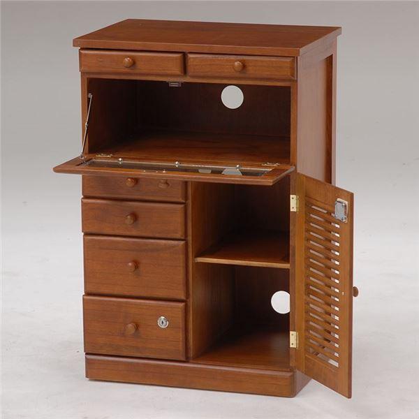 人気アイテム 電話台 リビング収納 幅52cm 多段 ブラウン 木製 扉 鍵