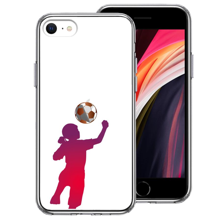 iPhoneSE(第3 第2世代） iPhone8 iPhone7 アイフォン ハイブリッド クリアケース 液晶保護強化ガラス付き サッカー ヘディング 女子｜mysma