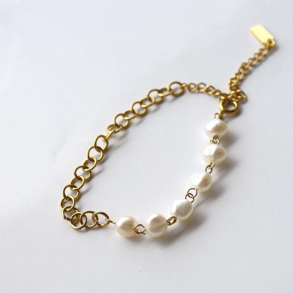 本真珠　ゴールドチェーン パール ブレスレット 真珠 パール ブレスレット あこや本真珠 k10 ゴールド チェーン 送料