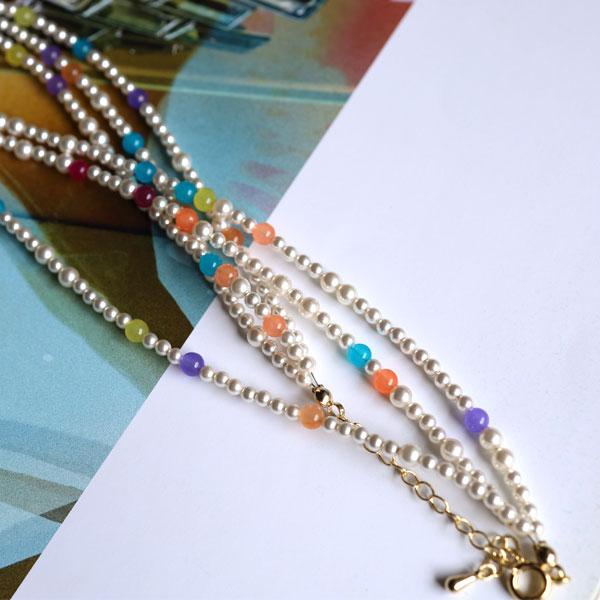 スワロフスキーパール ロングネックレス 3連 ネックレス レディース