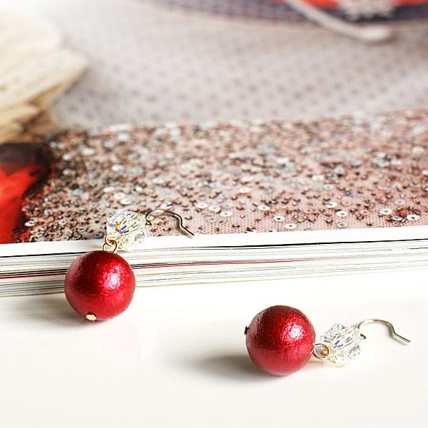 スワロフスキー コットンパール ピアス 赤 レッド スワロ swarovski