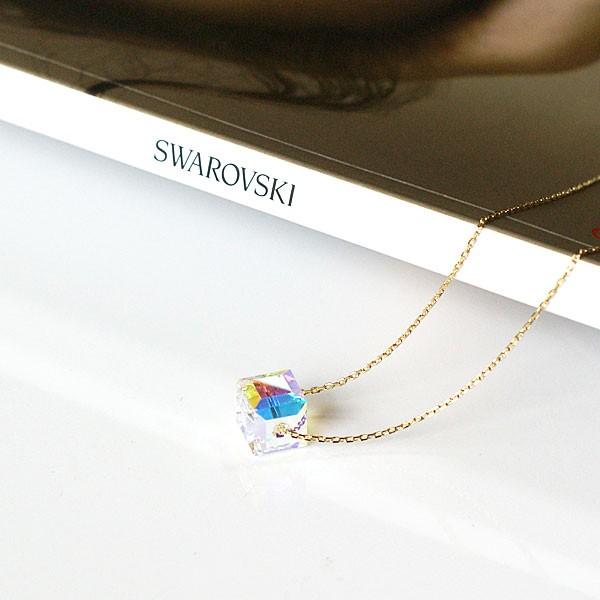 スワロフスキー ネックレス スクエア SWAROVSKI ペンダント レディース キューブカット　華奢チェーン