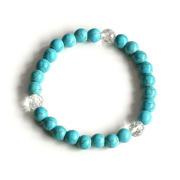 ターコイズ 水晶 デザイン ブレスレット 天然石 パワーストーン : 日本