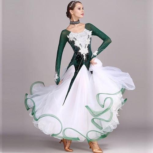 5色選択可能 ラインストーン 社交ダンス 競技ドレス 標準ドレス モダン ワルツ 発光衣装 高品質