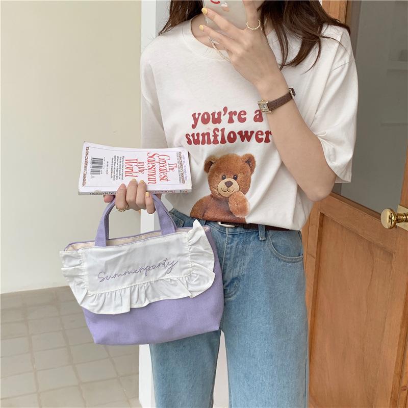 シックな甘い刺繍フリルセーラーモチーフトートバッグフリルランチ