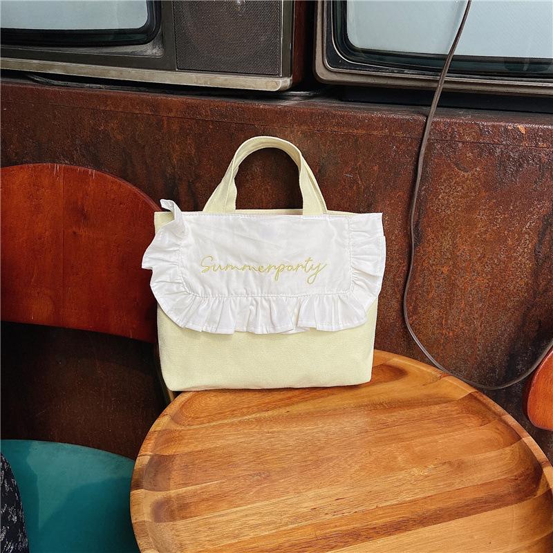 シックな甘い刺繍フリルセーラーモチーフトートバッグフリルランチ