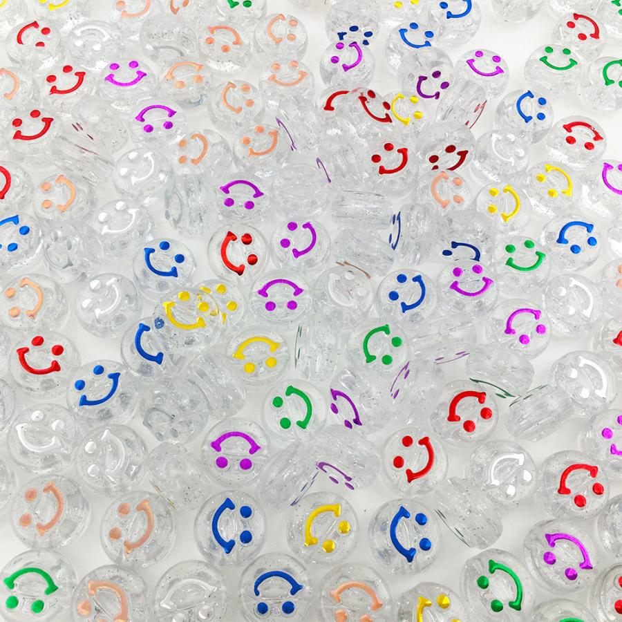 クリア×カラフル30個 10mmニコちゃん スマイルビーズ アクリルビーズ