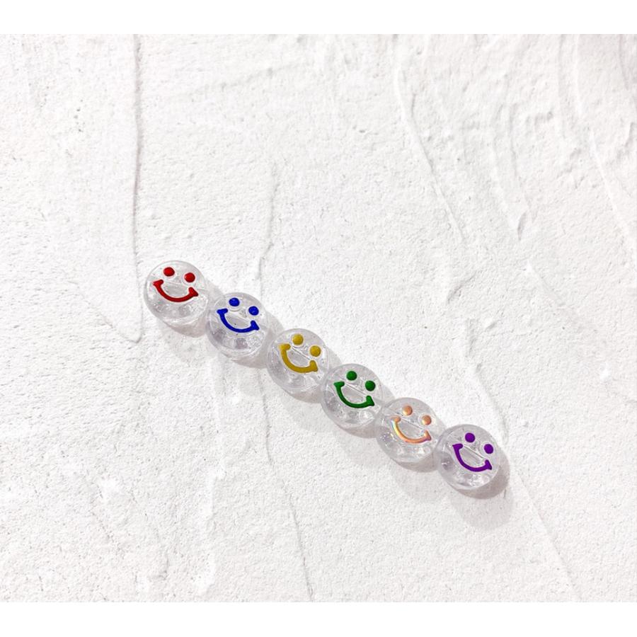 クリア×カラフル30個 10mmニコちゃん スマイルビーズ アクリルビーズ