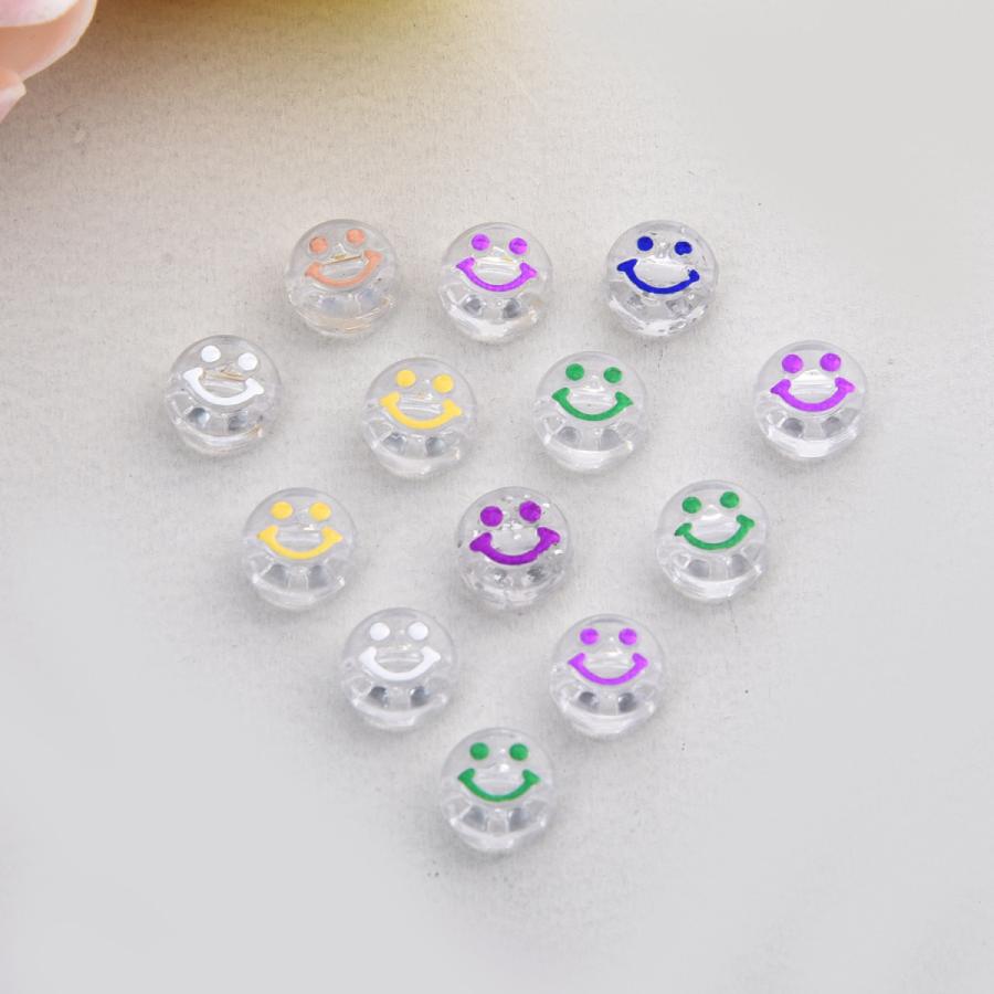 クリア×カラフル30個 10mmニコちゃん スマイルビーズ アクリルビーズ  