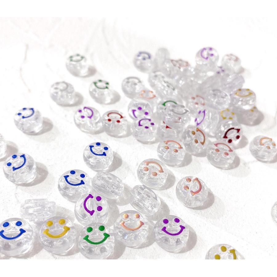 クリア×カラフル30個 10mmニコちゃん スマイルビーズ アクリルビーズ