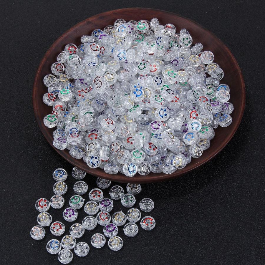 クリア×カラフル30個 10mmニコちゃん スマイルビーズ アクリルビーズ