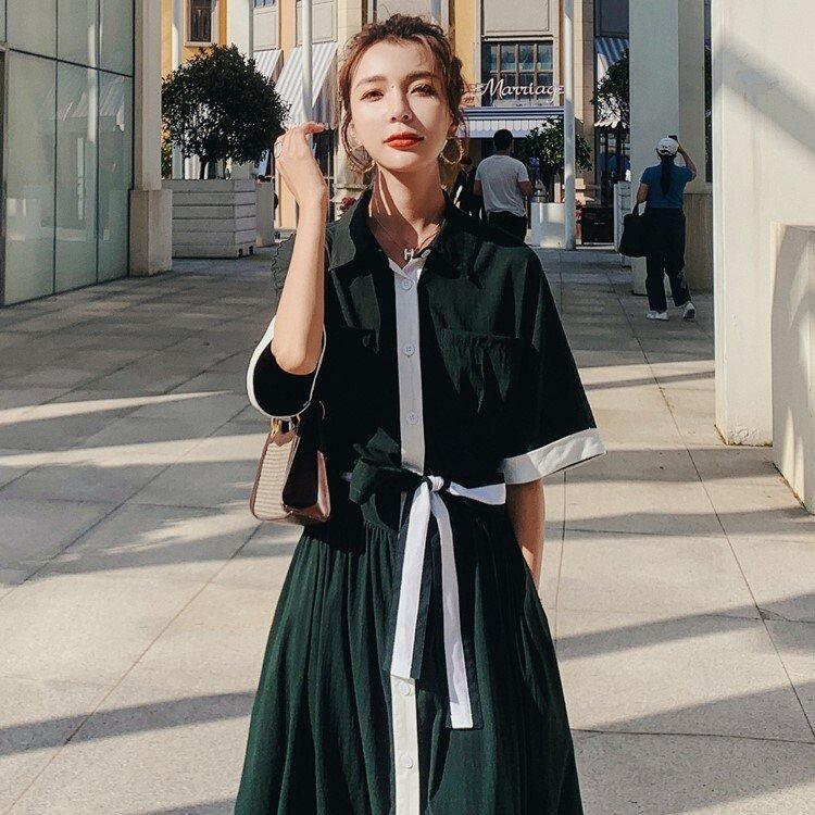 色々な 大人女子コーデ かわいい きれいめ デート シャツワンピース マキシ丈 レディース クラッシックロングワンピース 細見え ラグランスリーブ ハイウェスト 旅行 パーティドレス カラー ダークグリーン Lifeinlacruz Com