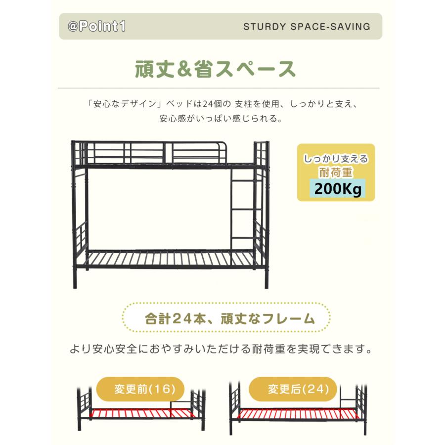 二段ベッド ベッド 上下収納 大人用 2段ベッド 上下分割可 パイプベッド シングルベッド 子供ベッド ベッド シングル ロータイプ_5